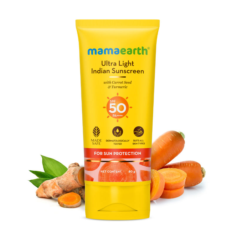 Mamaearth Ultra Light Indian Sunscreen SPF 50 PA++++ With Turmeric & Carrot S... - In-Vivo tested