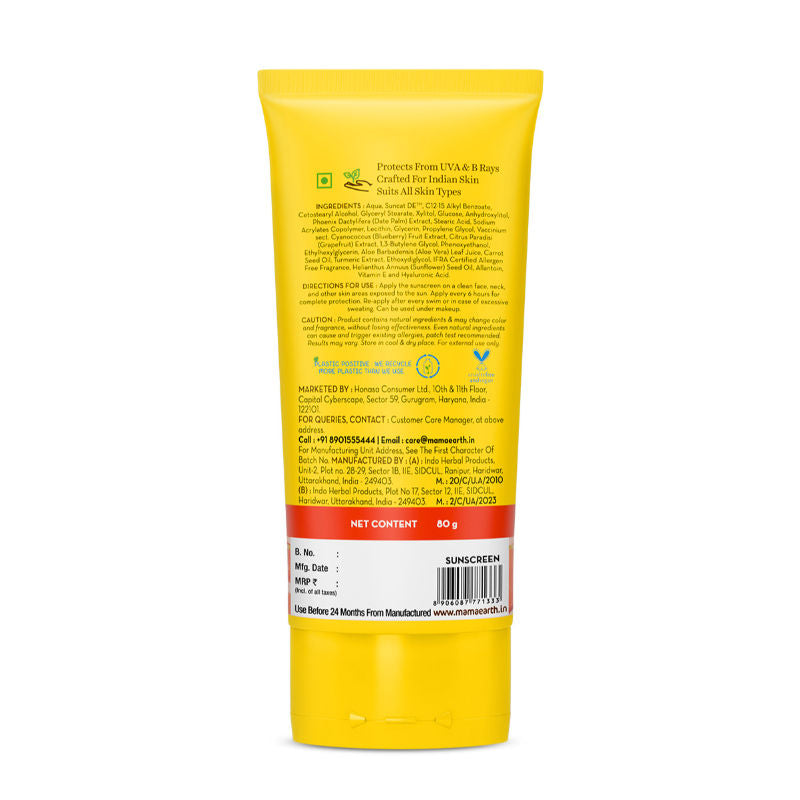 Mamaearth Ultra Light Indian Sunscreen SPF 50 PA++++ With Turmeric & Carrot S... - In-Vivo tested