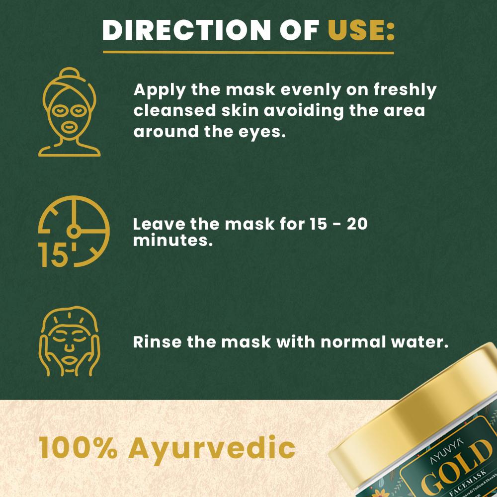 AYUVYA Gold Face Mask For Glowing Skin, Acne Reduction & Dead Skin Cell Removal For All Skin Type