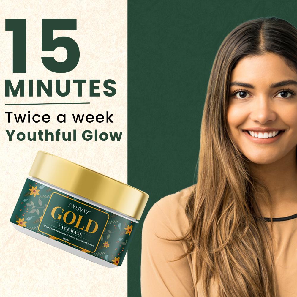AYUVYA Gold Face Mask For Glowing Skin, Acne Reduction & Dead Skin Cell Removal For All Skin Type