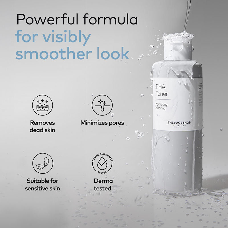 The Face Shop PHA Toner with Hyaluronic Acid – Liquid Exfoliant & Hydrates Skin to Improve Texture
