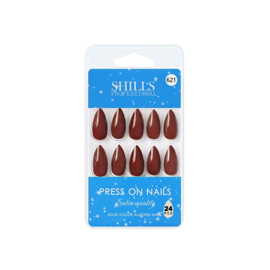 Shills Professional Reusable Almond Press On Nails - Maroon
