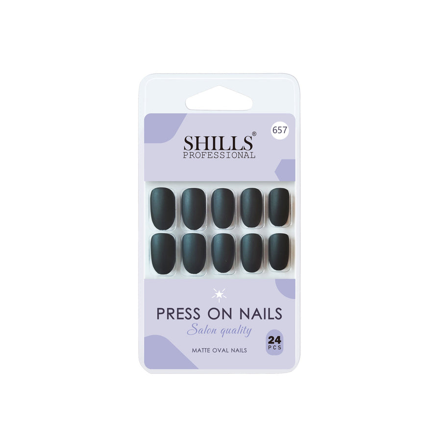 Shills Professional Reusable Oval Press On Nails - Black