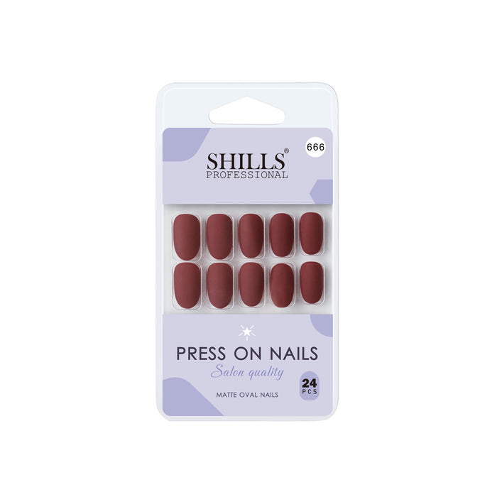 Shills Professional Reusable Oval Press On Nails - Maroon