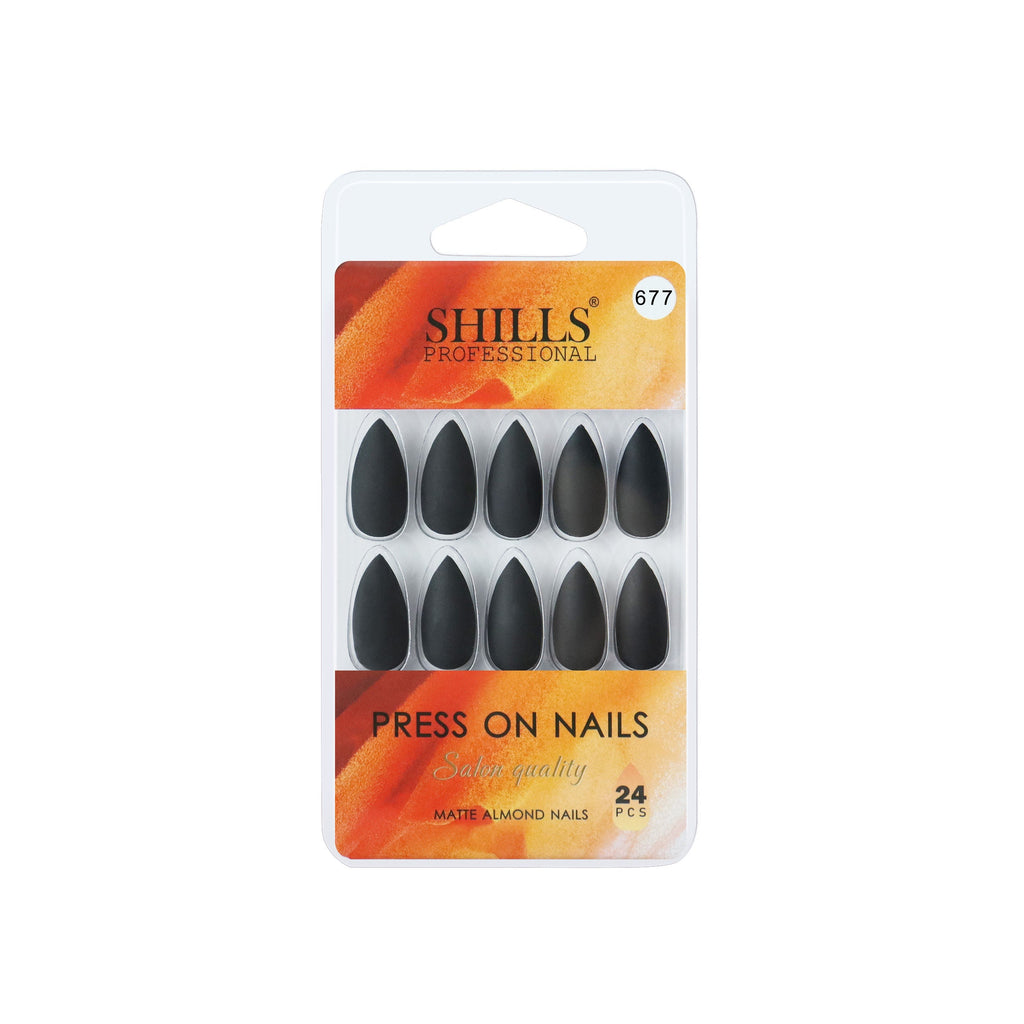 Shills Professional Reusable Sharp Almond Press On Nails - Black