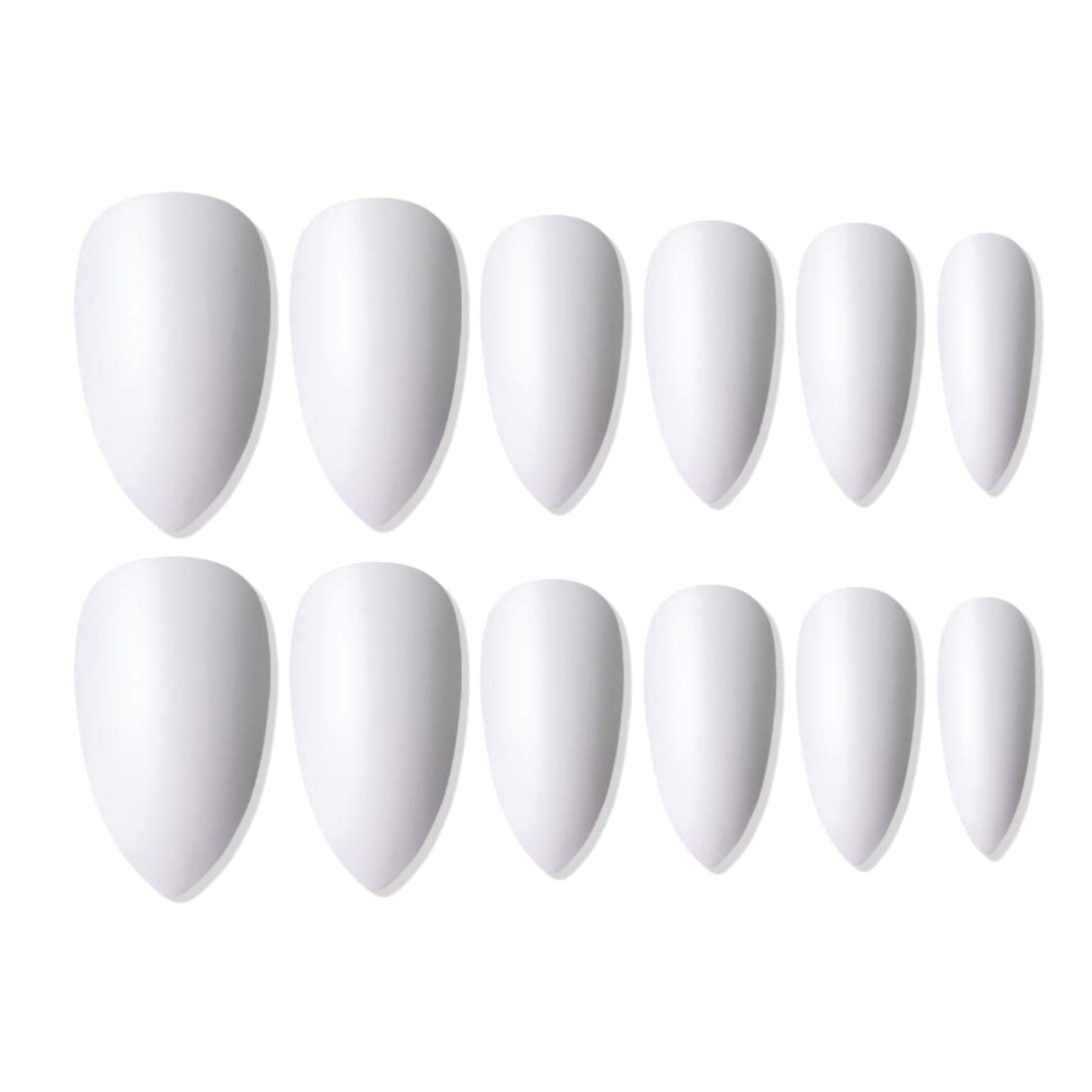 Shills Professional Reusable Sharp Almond Press On Nails - White