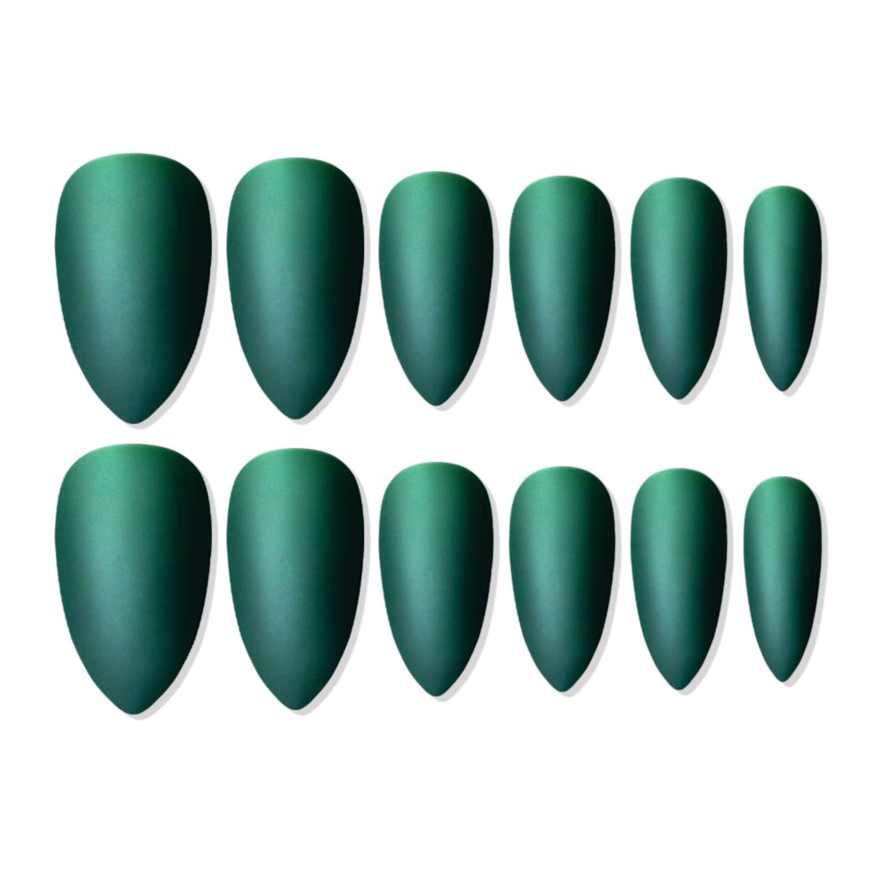 Shills Professional Reusable Sharp Almond Press On Nails - green