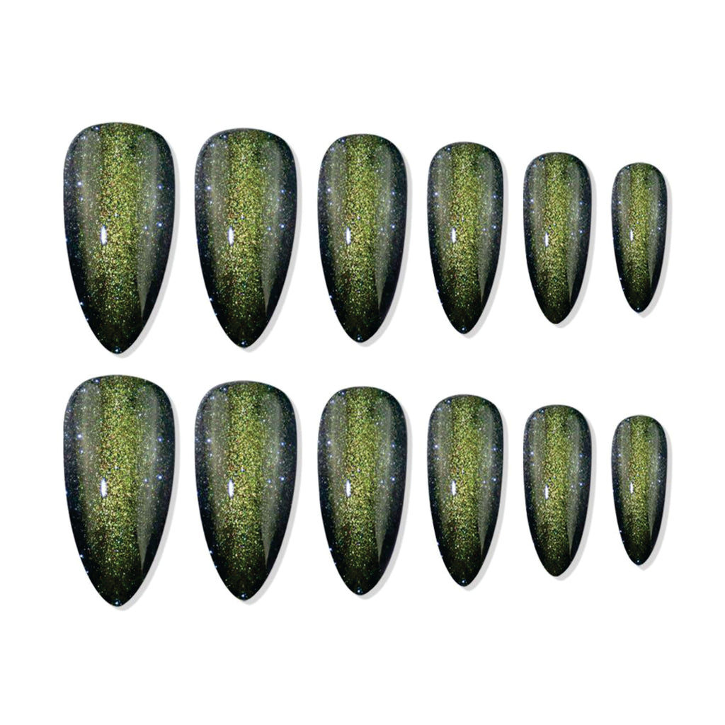 Shills Professional Reusable Long Almond Press On Nails - green