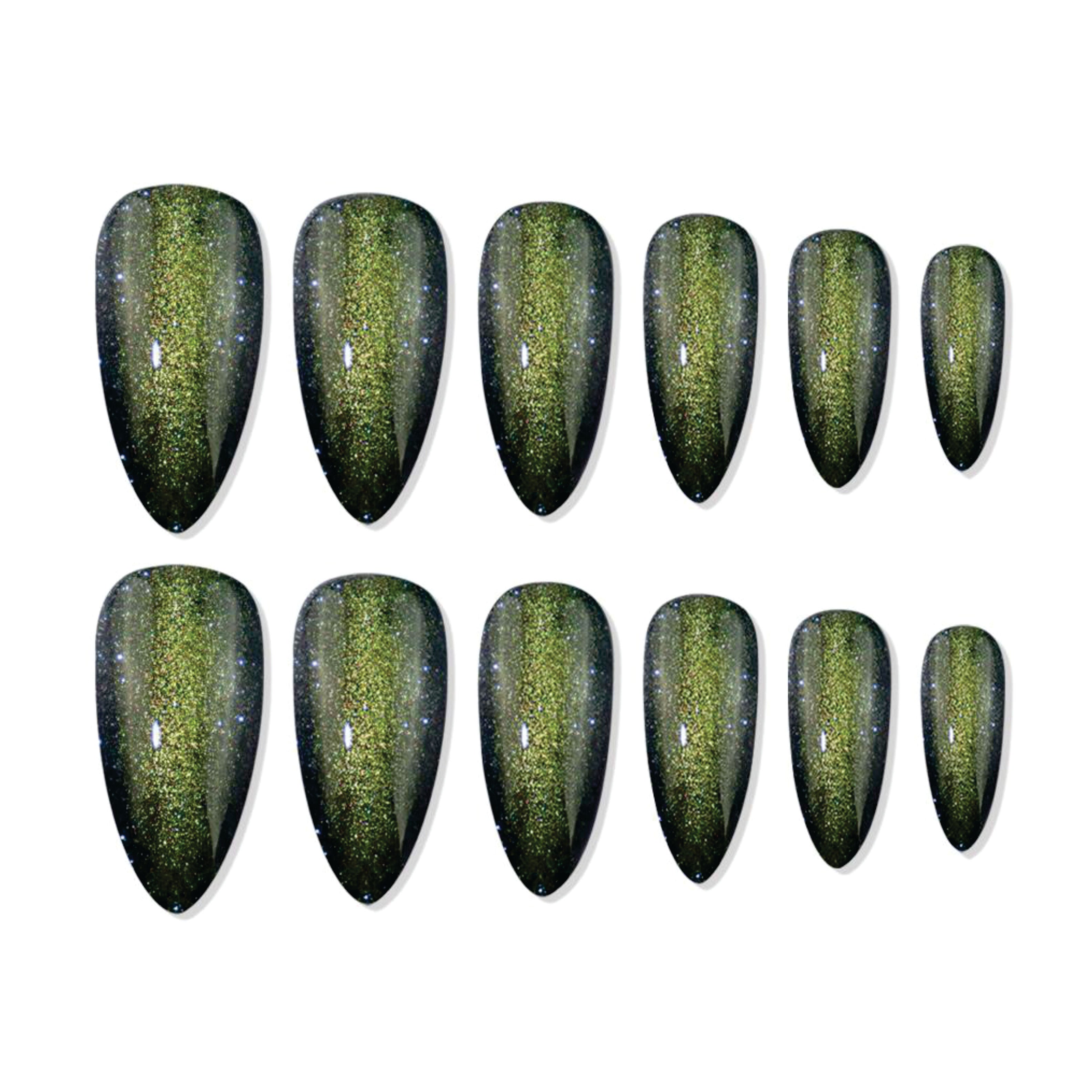 Shills Professional Reusable Long Almond Press On Nails - green