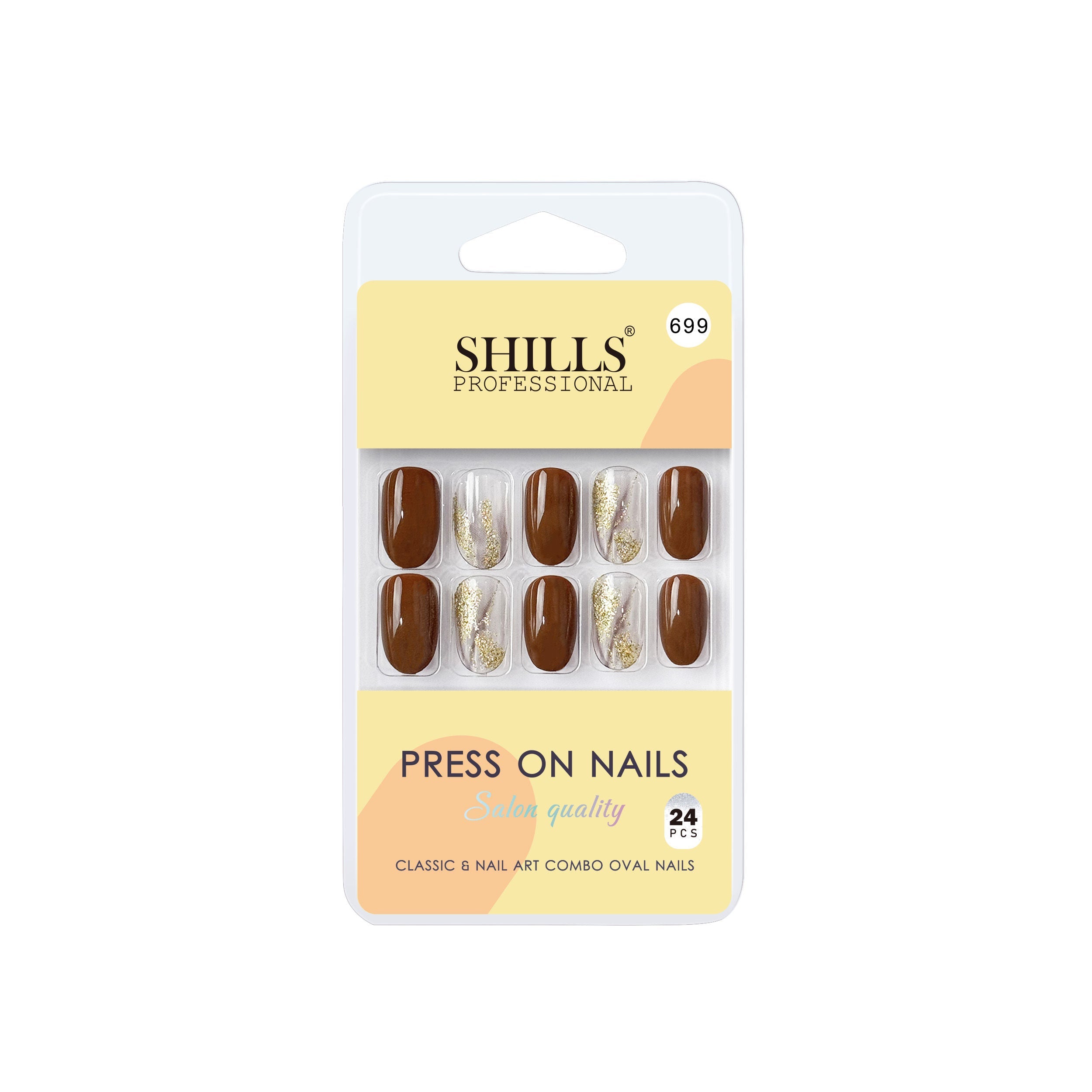 Shills Professional Reusable Oval Press On Nails - Brown