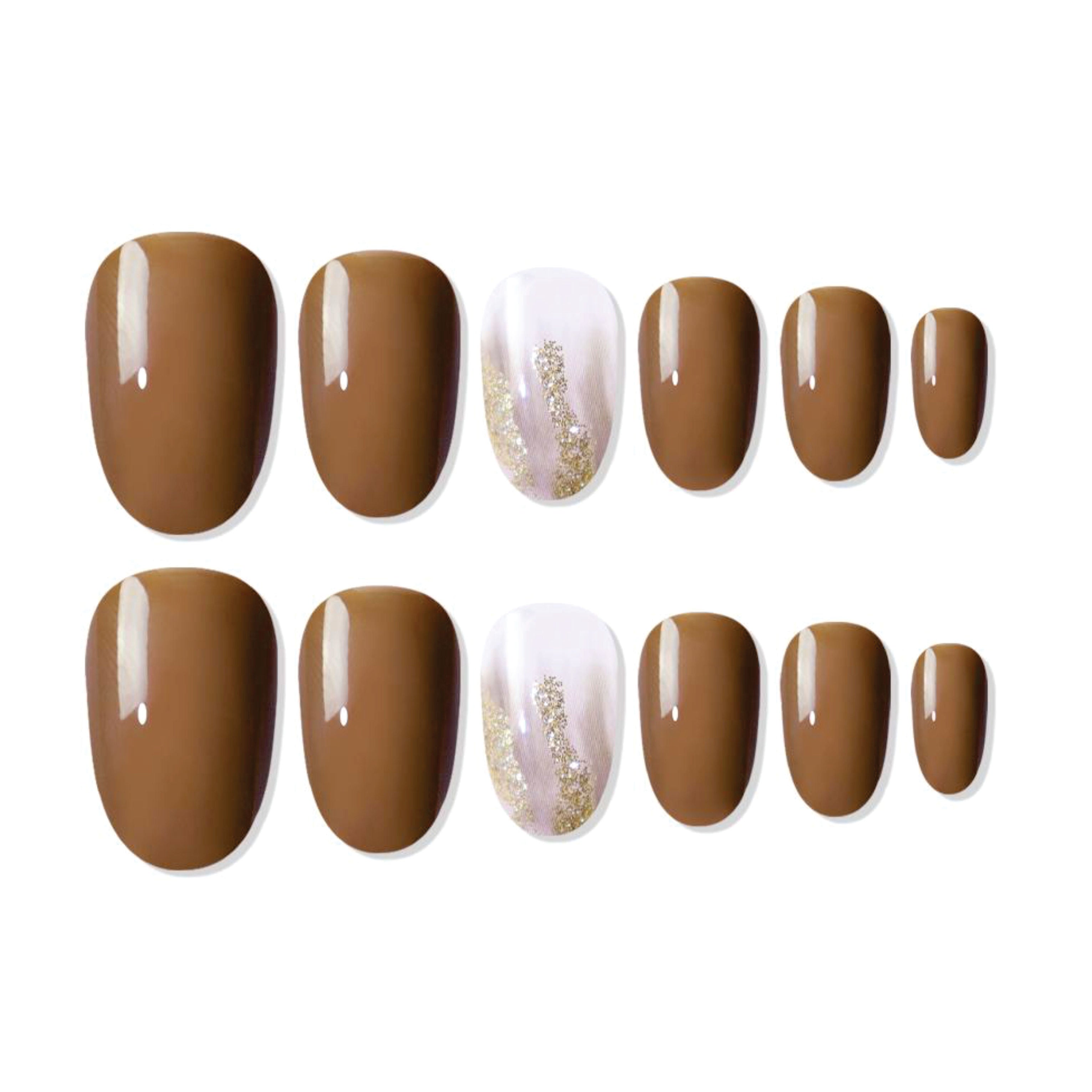 Shills Professional Reusable Oval Press On Nails - Brown