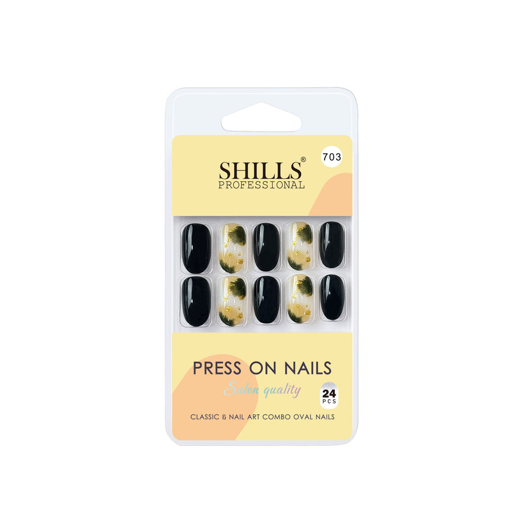 Shills Professional Reusable Oval Press On Nails - Black