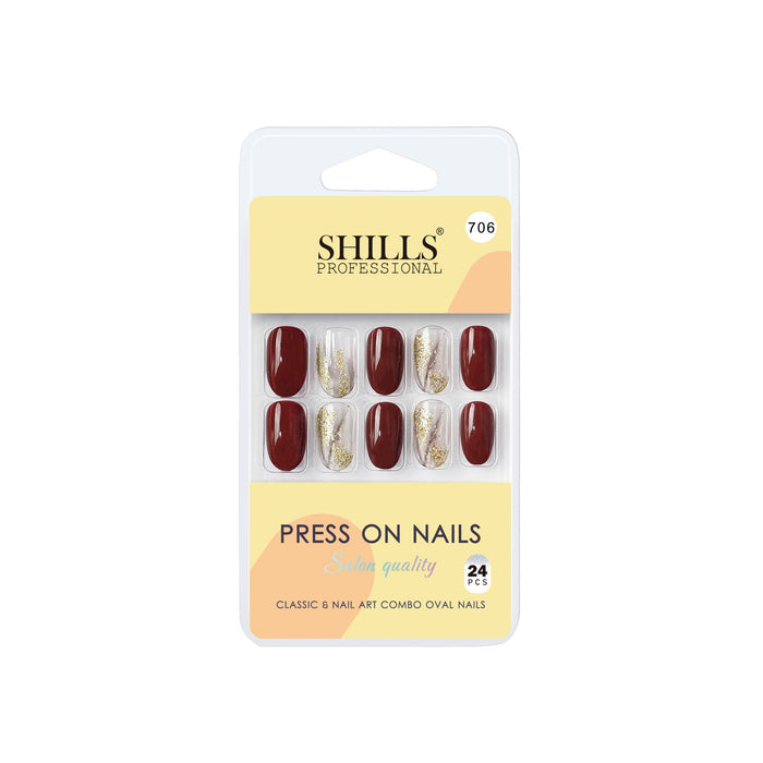 Shills Professional Reusable Oval Press On Nails - Maroon