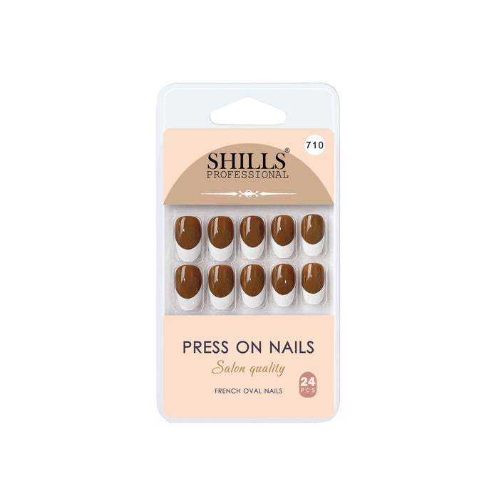 Shills Professional Reusable French Oval Press On Nails - Brown
