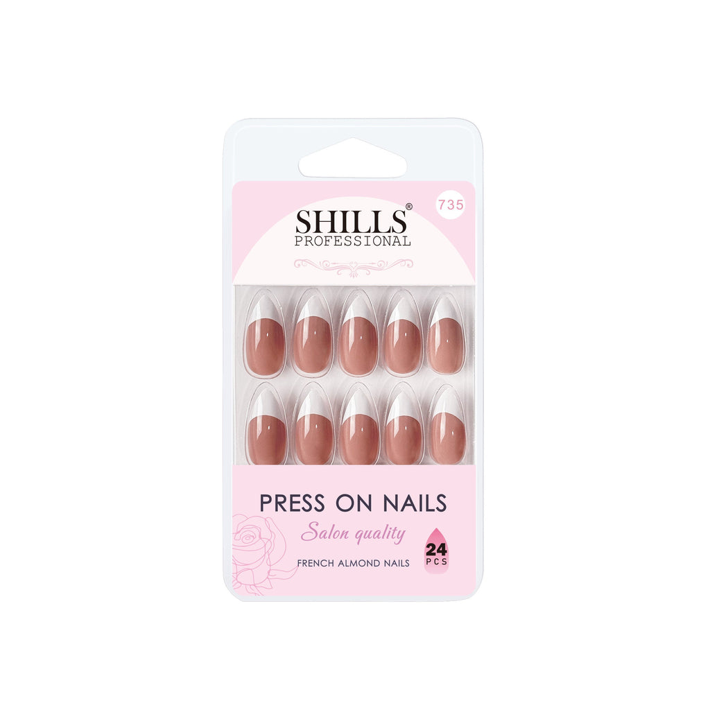 Shills Professional Reusable French Almond Press On Nails - Beige