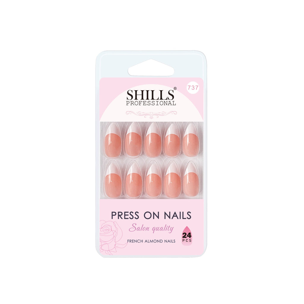 Shills Professional Reusable French Almond Press On Nails - Peach