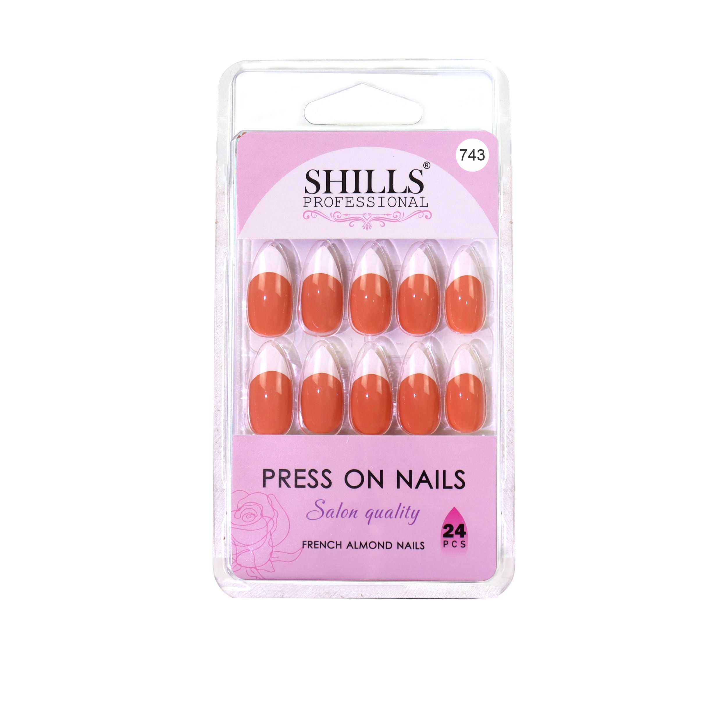 Shills Professional Reusable French Almond Press On Nails - Orange