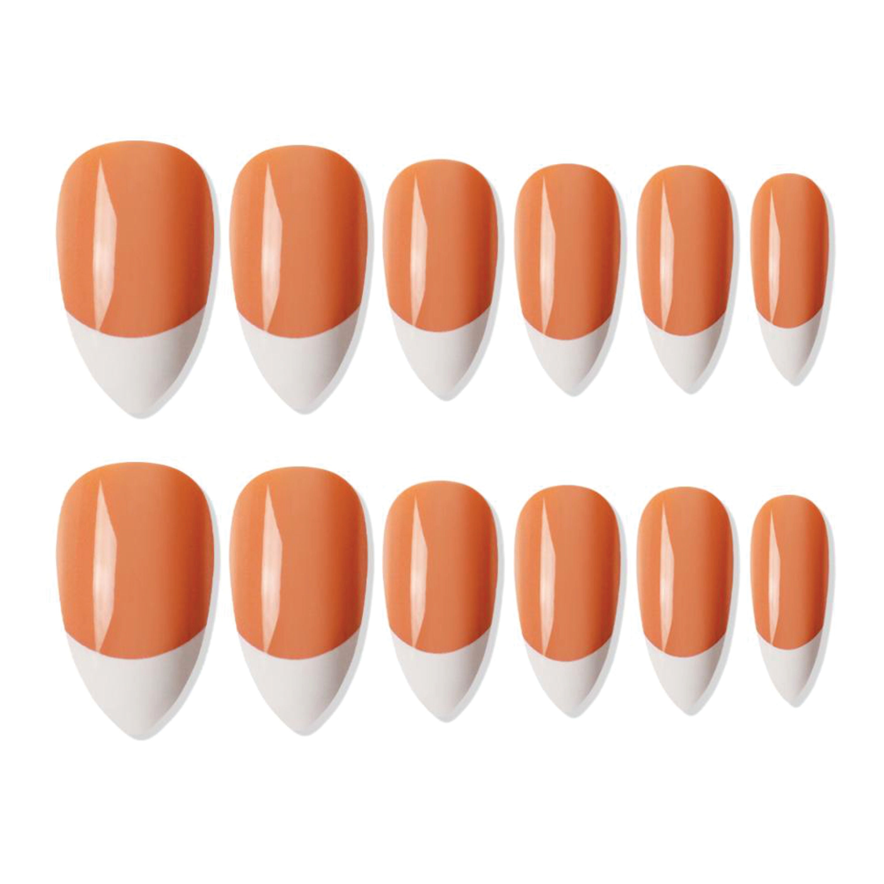 Shills Professional Reusable French Almond Press On Nails - Orange