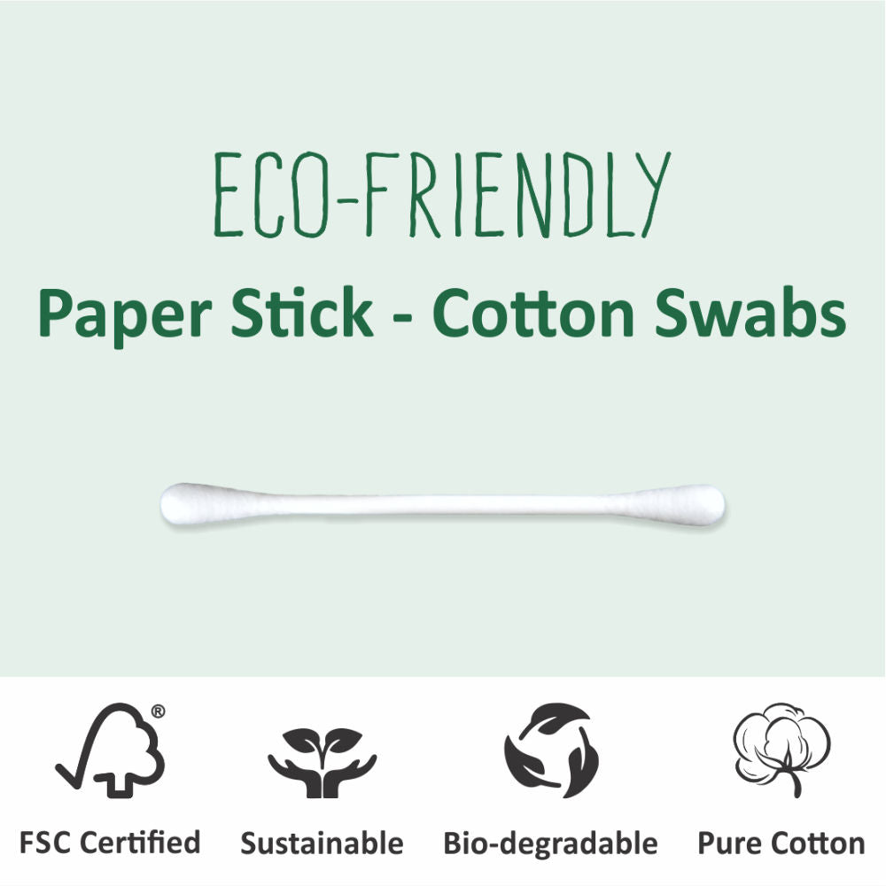 Tulips Cotton Ear Buds/Swabs With White Paper Sticks Jar (100 Sticks / 200 Tips)