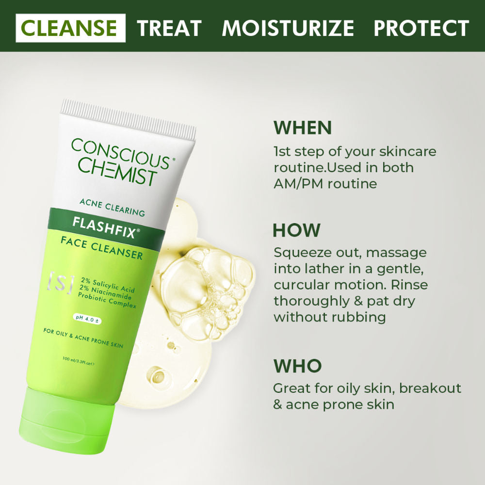 Conscious Chemist Salicylic Acid Face Wash For Oily Acne Prone Skin With Glycolic Acid &CICA Extract