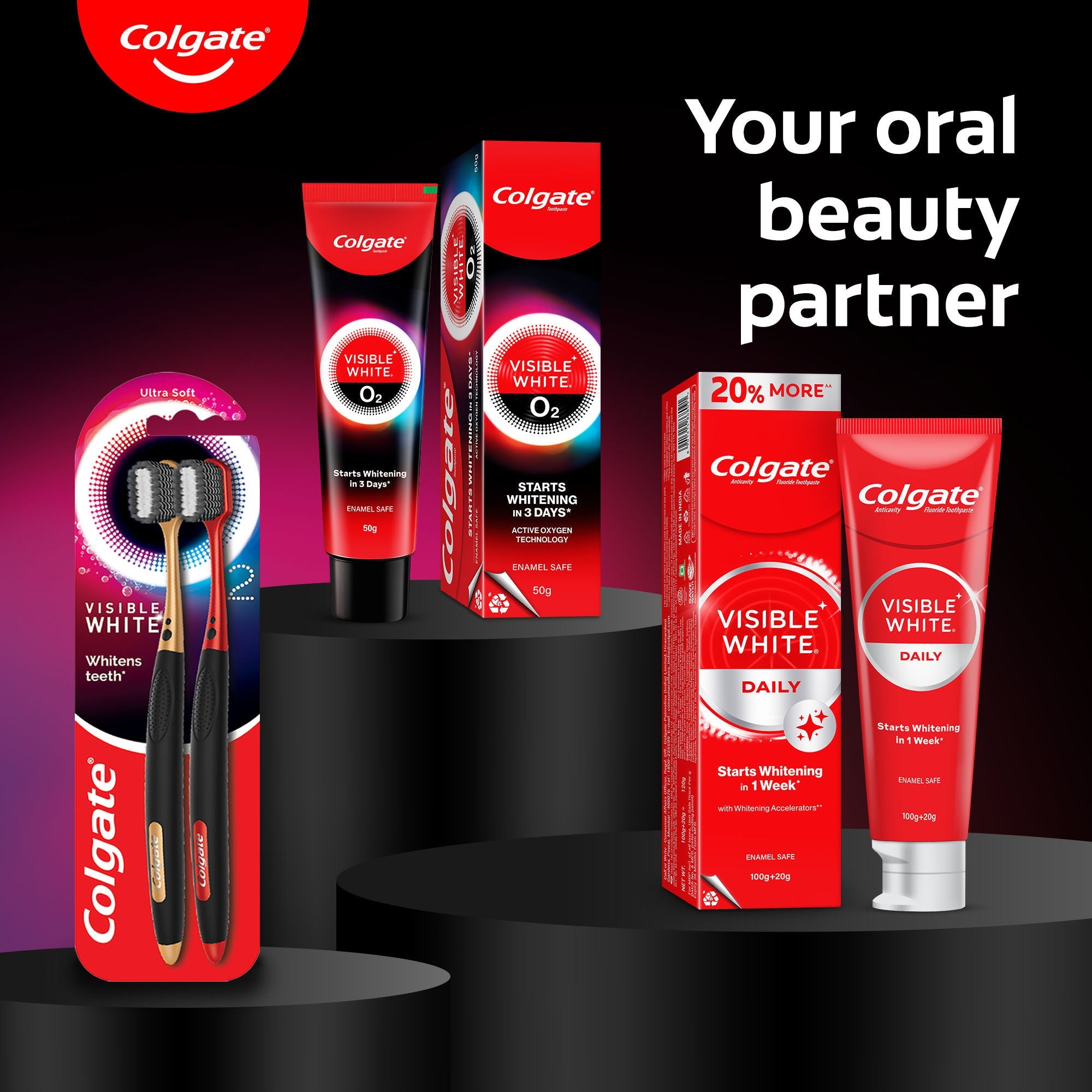 Colgate Visible White O2, Teeth Whitening Toothpaste - Peppermint Sparkle