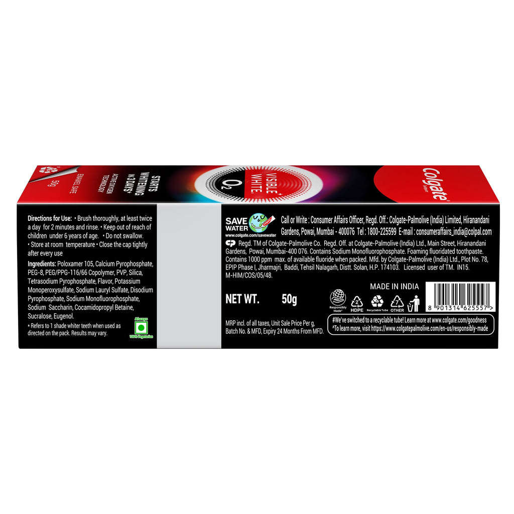 Colgate Visible White O2, Teeth Whitening Toothpaste - Peppermint Sparkle