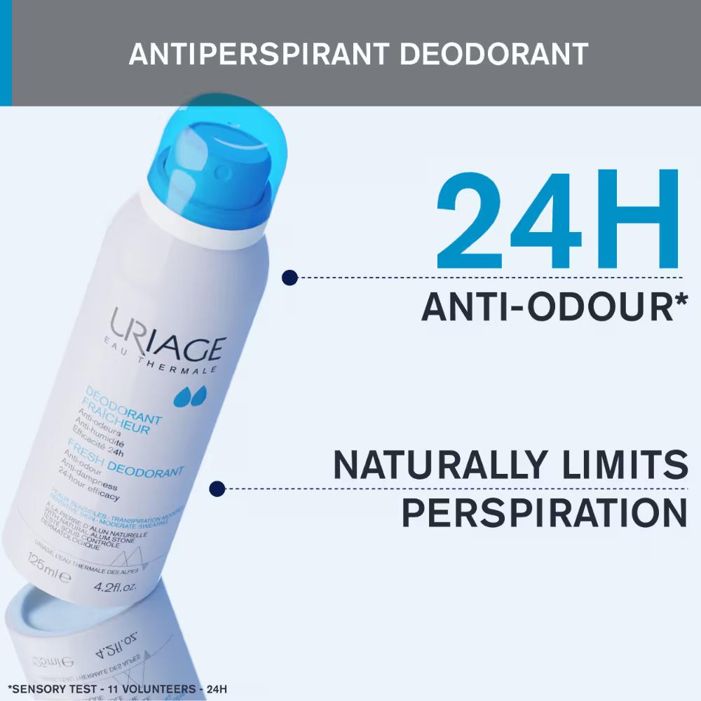 Uriage Fresh Body Deodorant Spray with Alum & Sweet Almond Oil Dermat Recommended for Sensitive Skin