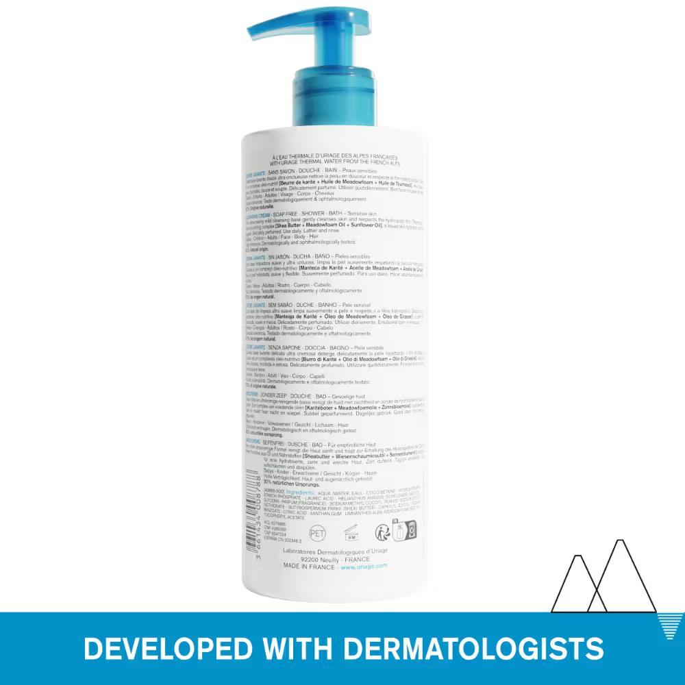 Uriage Cleansing Cream With Shea Butter, Glycerine For Sensitive Skin On Face & Body, Soap-Free