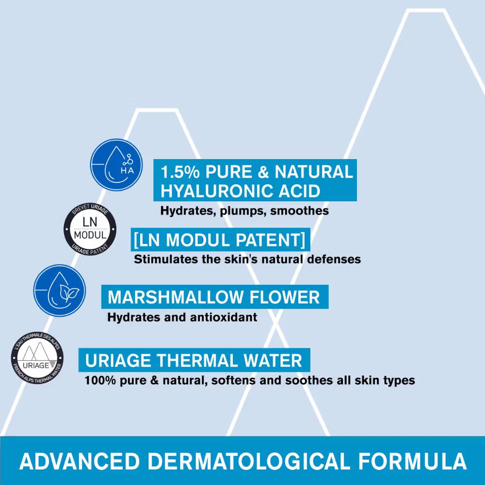 Uriage Eau Thermale Hydration Booster Serum 1.5% Pure Hyaluronic Acid for Hydrated, Plump, Soft Skin