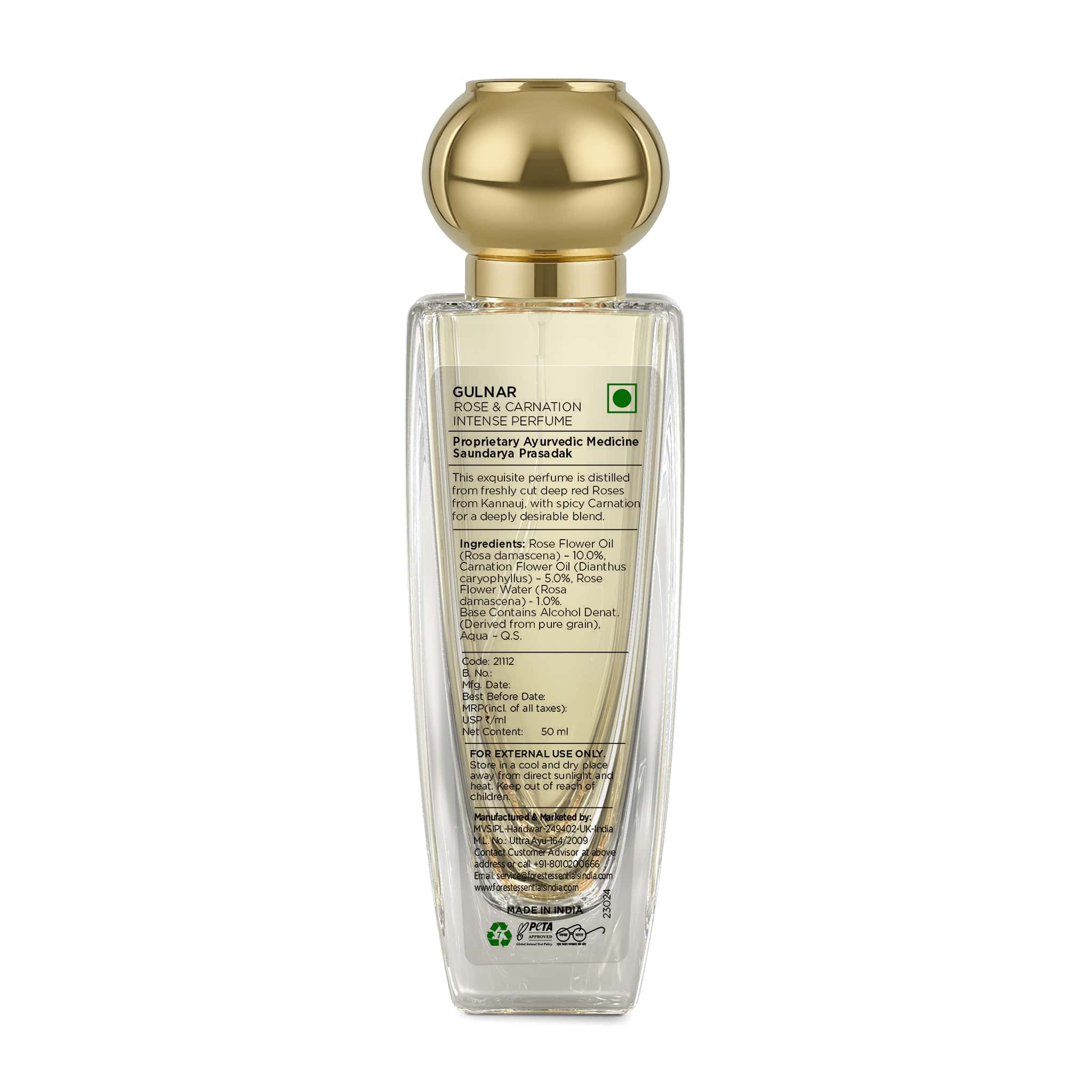 Forest Essentials Intense Perfume Rose & Carnation - Long Lasting Luxury Perfume For Her