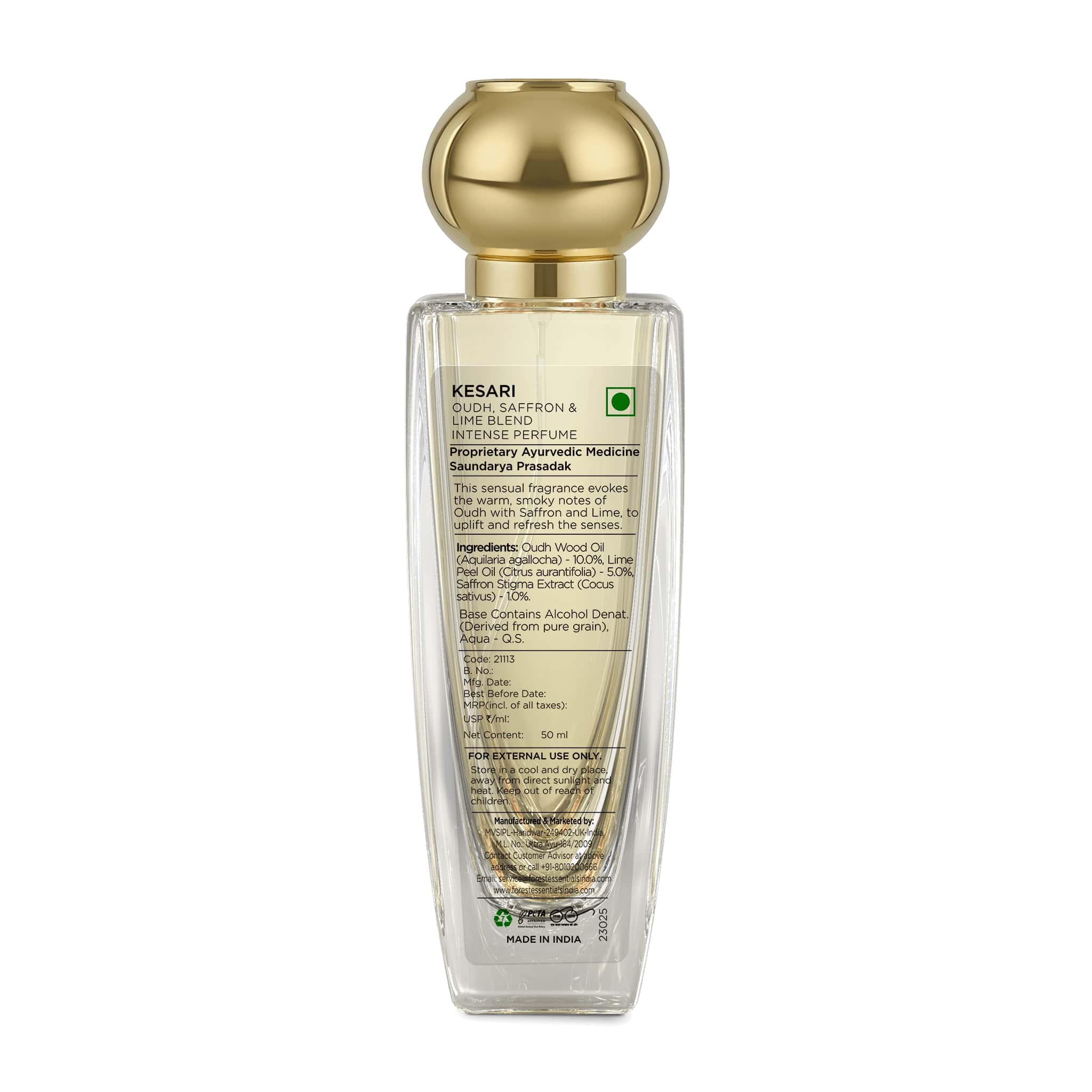 Forest Essentials Intense Perfume Lime Saffron Oudh - Long Lasting Luxury Perfume For Her