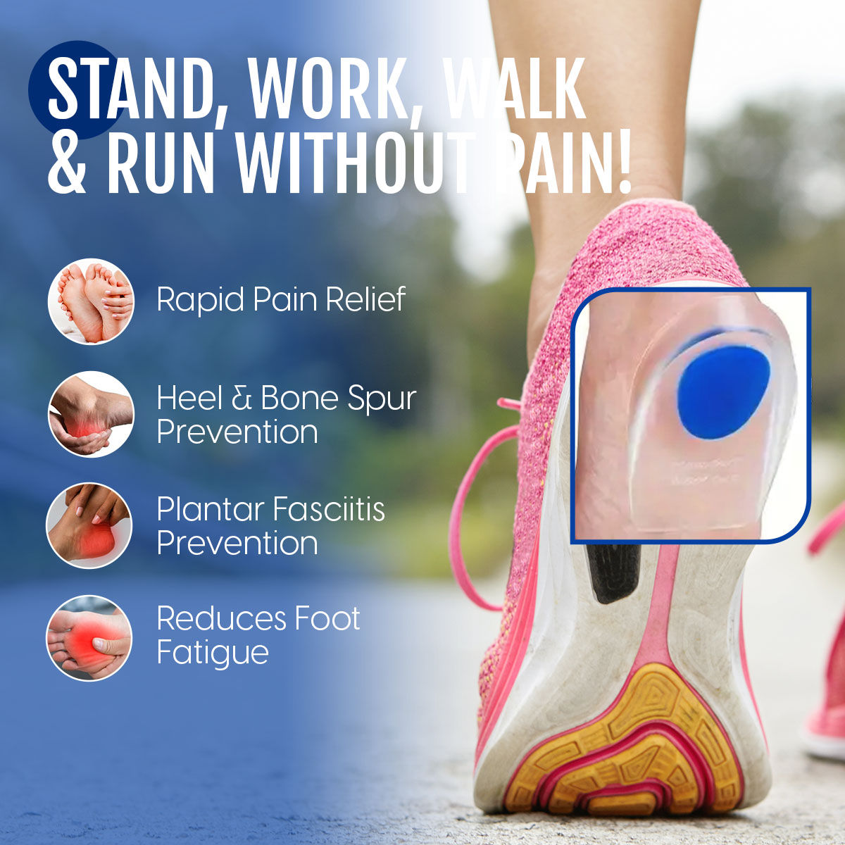 Matra Silicone Gel Heel Pads Cushion Cup Insoles for Pain Relief, Heel Support, Shoe Inserts (1 Pair)