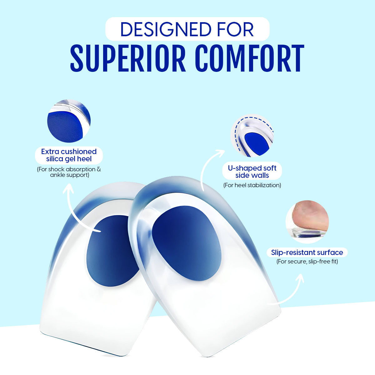 Matra Silicone Gel Heel Pads Cushion Cup Insoles for Pain Relief, Heel Support, Shoe Inserts (1 Pair)