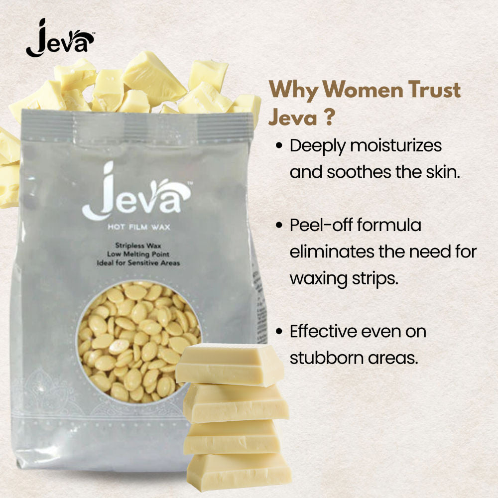 Jeva Hot Film Wax Natural Stripless Hard Wax Beads for Smooth Hair Removal Face & Body 500g