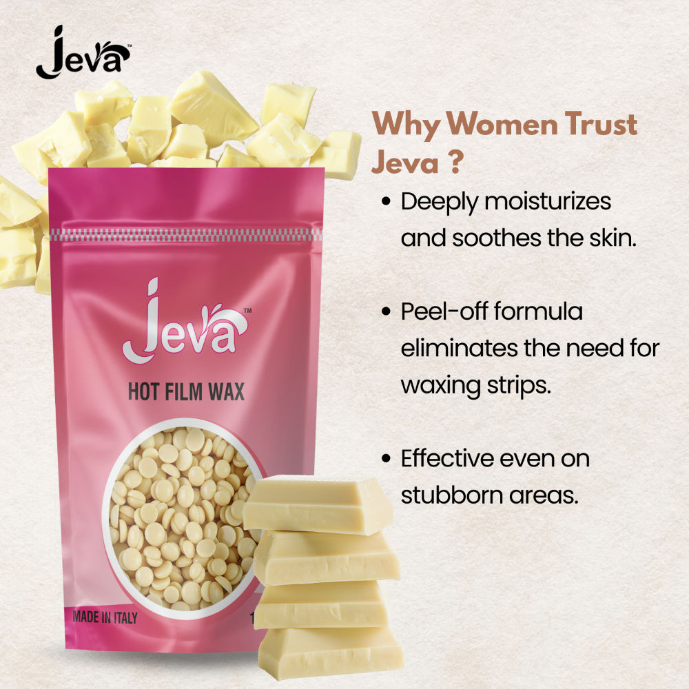 Jeva Hot Film Wax Natural Stripless Hard Wax Beads for Smooth Hair Removal Face & Body 100g