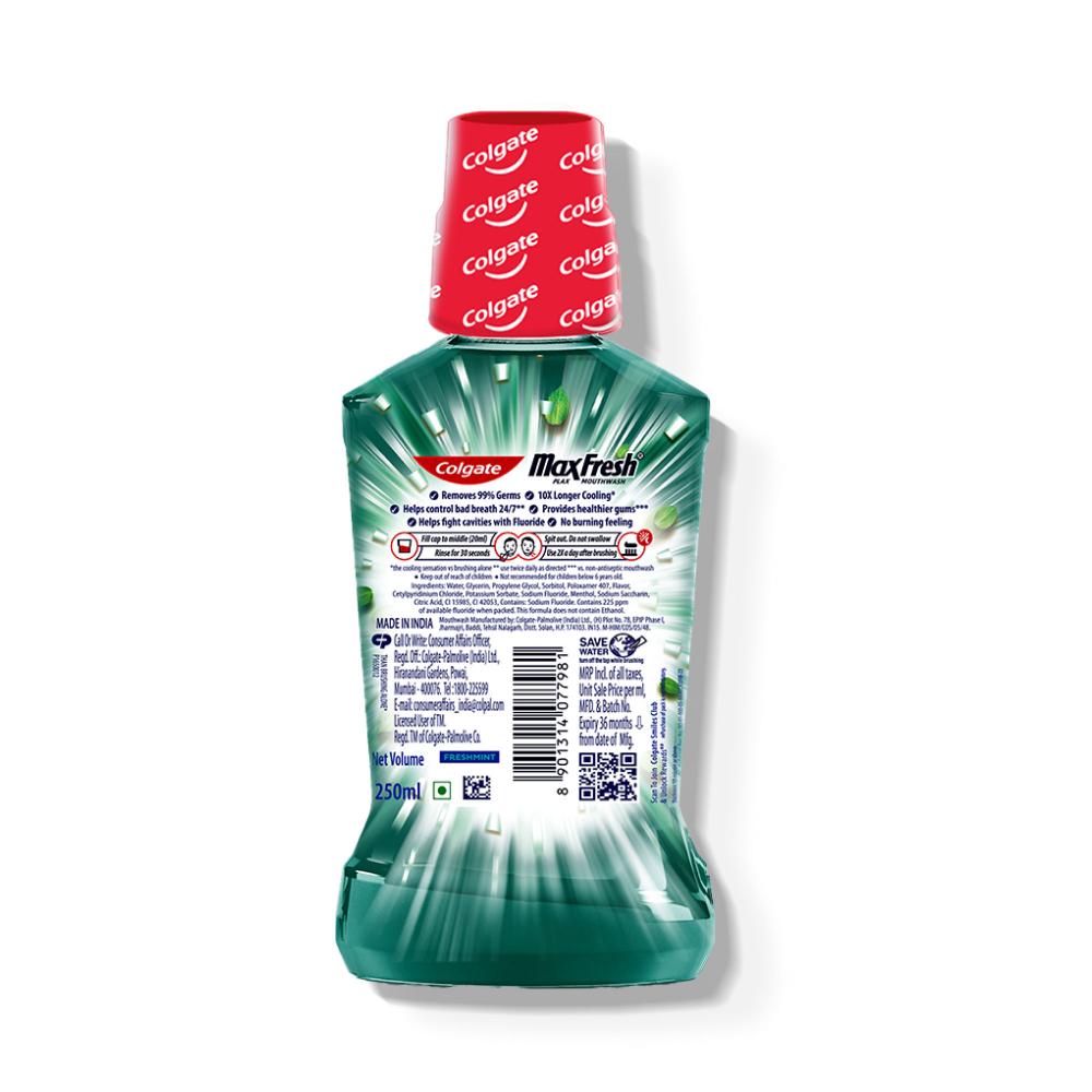 Colgate Maxfresh Plax Antibacterial Mouthwash, Fresh Mint