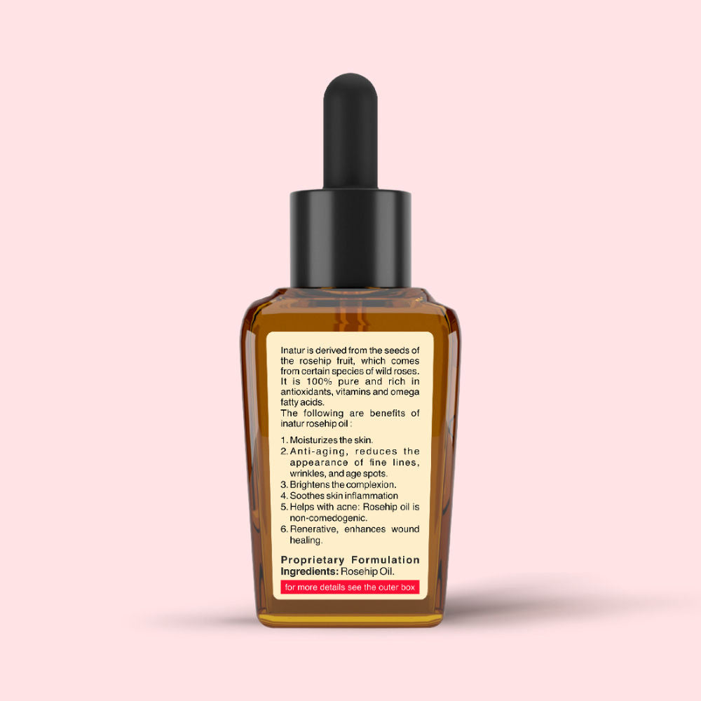 inatur Rosehip Oil, 100% Pure & Cold Pressed, Moisturizing, Anti-Aging & Hydrating Facial Oil