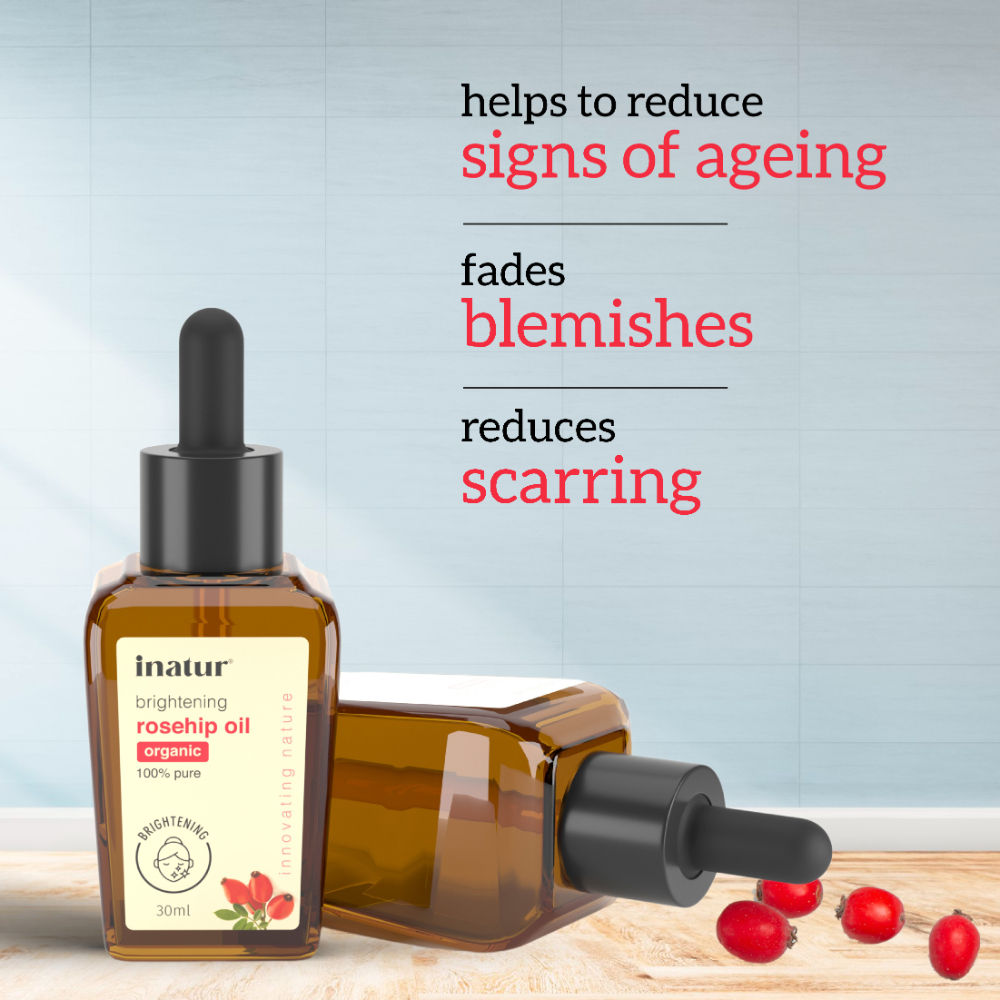 inatur Rosehip Oil, 100% Pure & Cold Pressed, Moisturizing, Anti-Aging & Hydrating Facial Oil