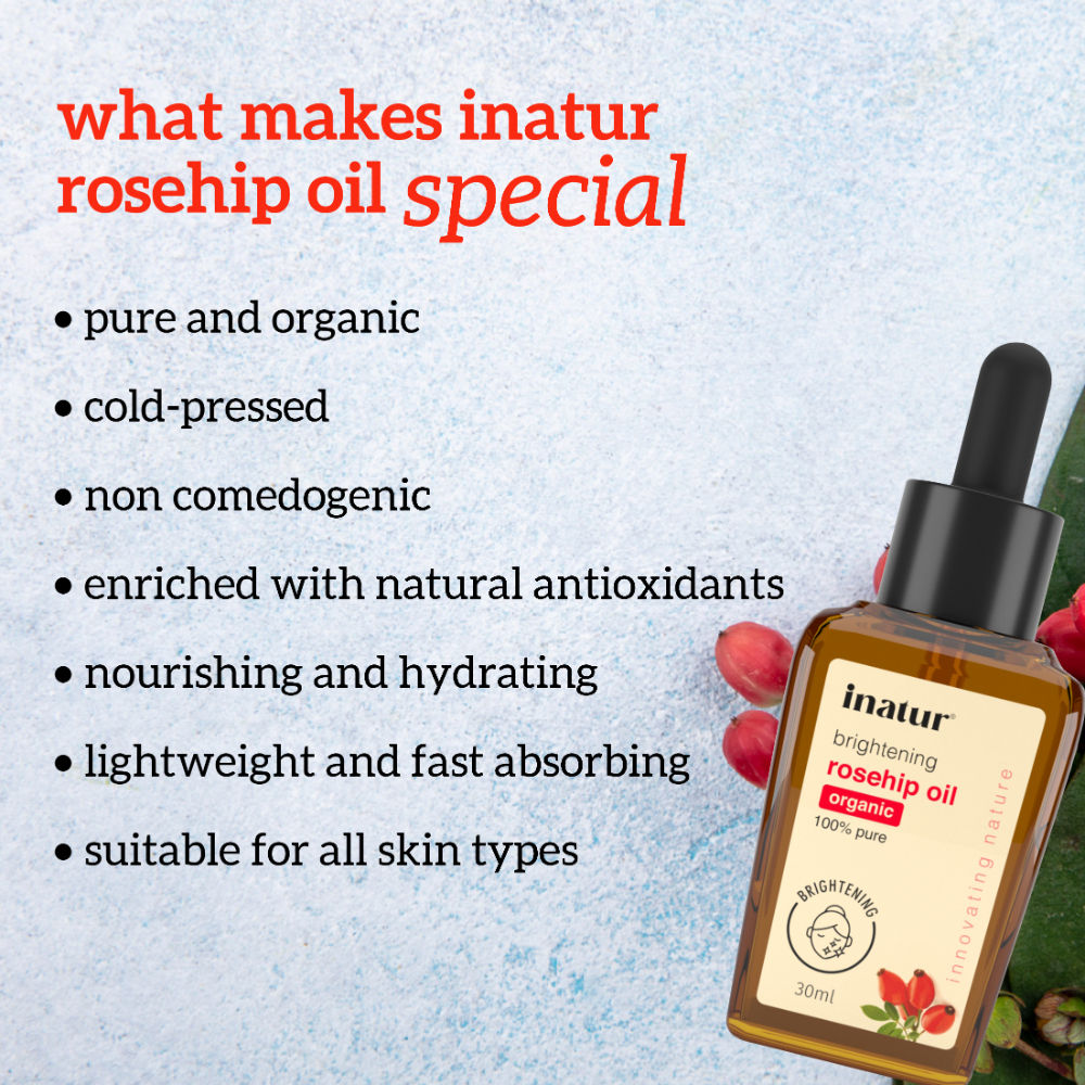 inatur Rosehip Oil, 100% Pure & Cold Pressed, Moisturizing, Anti-Aging & Hydrating Facial Oil