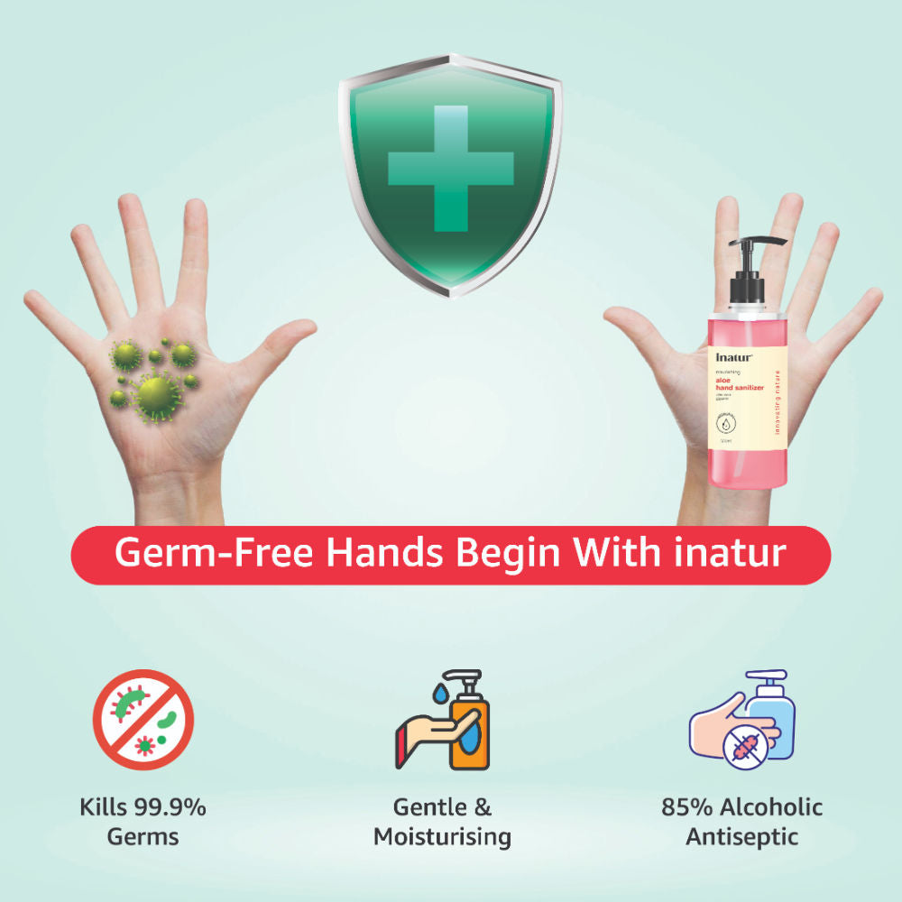inatur Hand Sanitizer Gel With 85% Alcohol & Aloe Vera, Kills 99.9% Germs, Gentle & Kids Safe