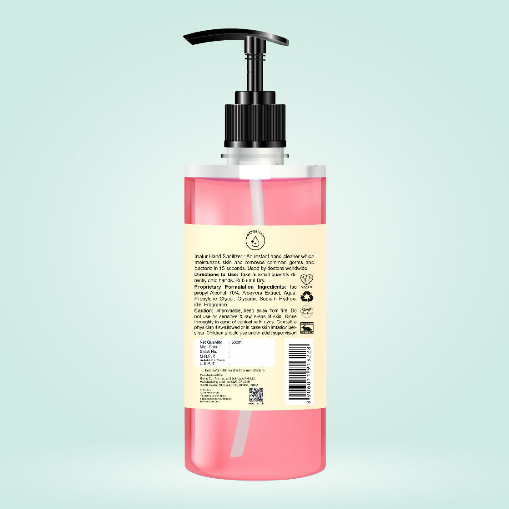 inatur Hand Sanitizer Gel With 85% Alcohol & Aloe Vera, Kills 99.9% Germs, Gentle & Kids Safe
