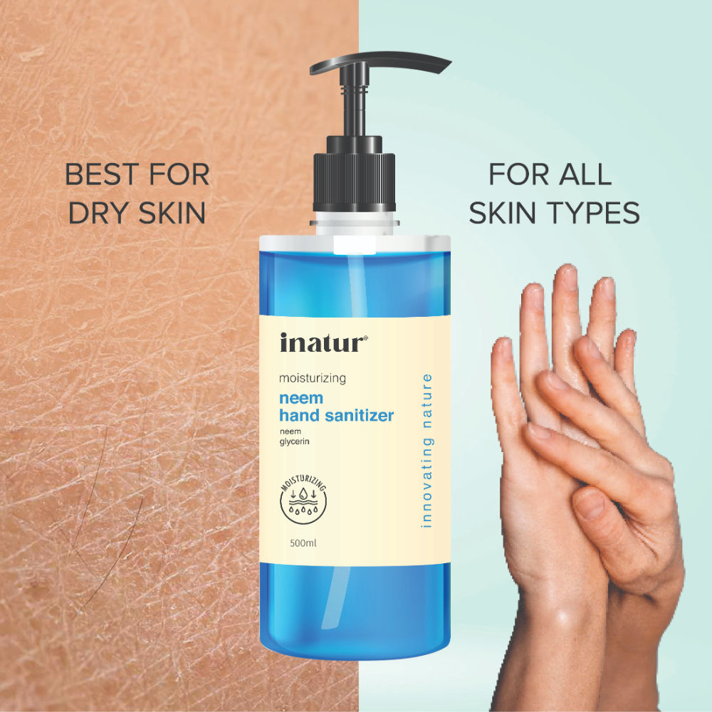 inatur Hand Sanitizer Gel With 85% Alcohol, Neem & Glycerin, Kills 99.9% Germs & Quick-Dry, Kids Safe