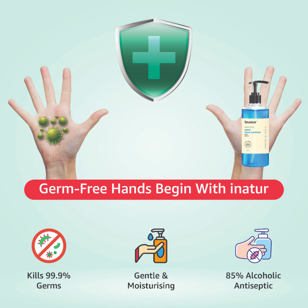 inatur Hand Sanitizer Gel With 85% Alcohol, Neem & Glycerin, Kills 99.9% Germs & Quick-Dry, Kids Safe