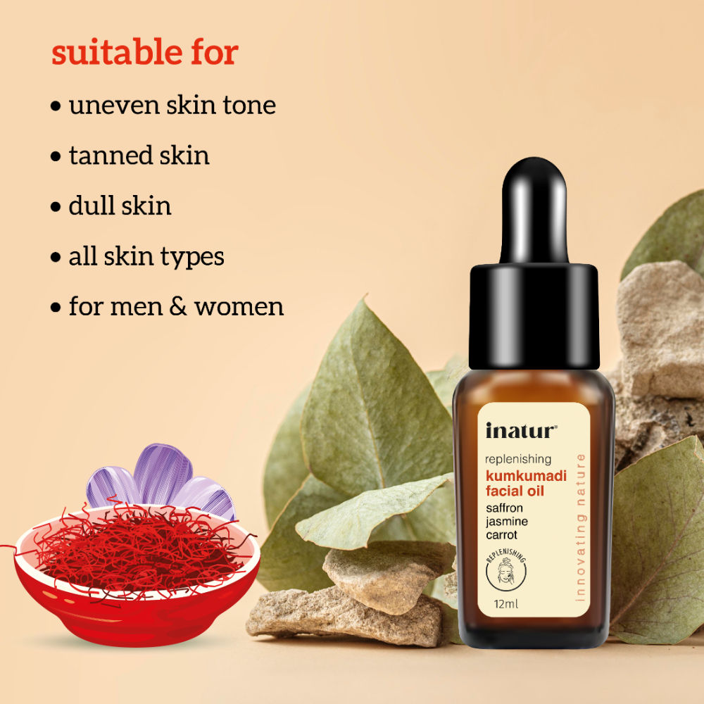 inatur Kumkumadi Face Oil, Ayurvedic Glow Formula, Reduces Blemishes, Fine Lines, for All Skin