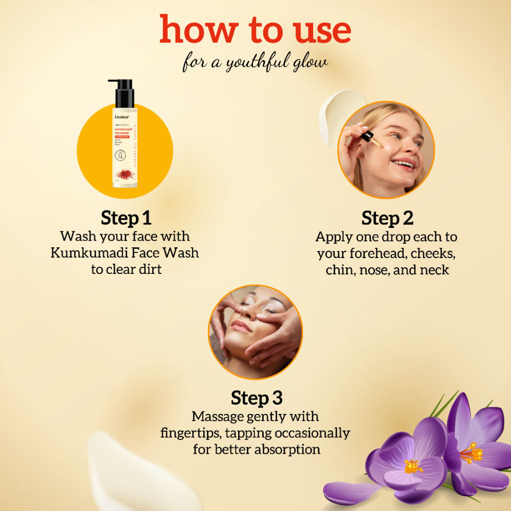 inatur Kumkumadi Face Oil, Ayurvedic Glow Formula, Reduces Blemishes, Fine Lines, for All Skin