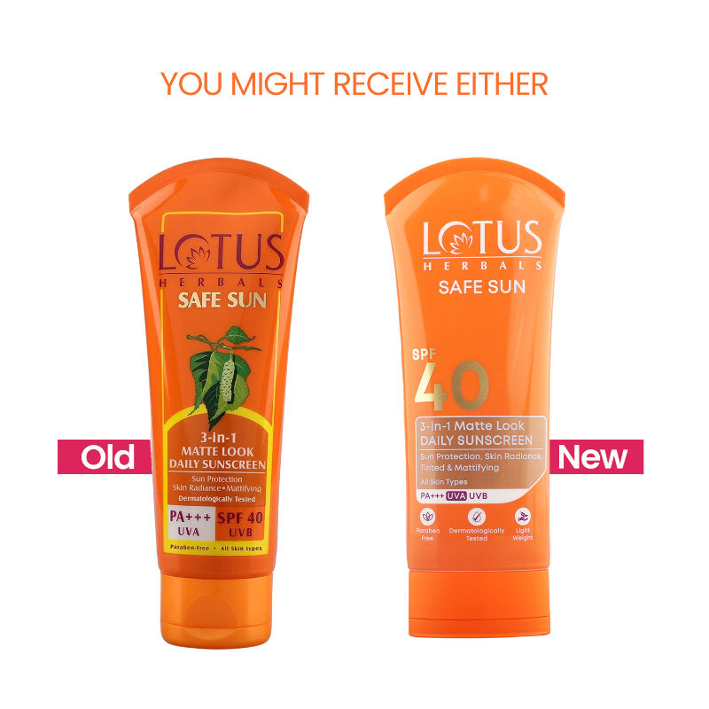 Lotus Herbals SafeSun 3in1 Matte Look Daily Sunscreen SPF 40 PA+++ ,Tinted & Dermatologically Free