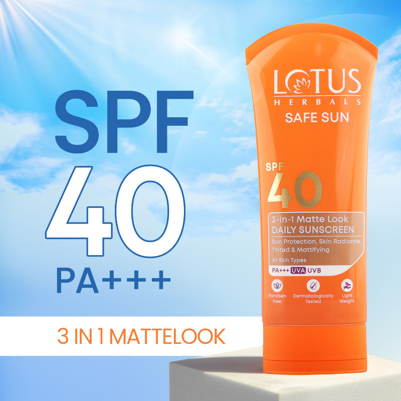 Lotus Herbals SafeSun 3in1 Matte Look Daily Sunscreen SPF 40 PA+++ ,Tinted & Dermatologically Free