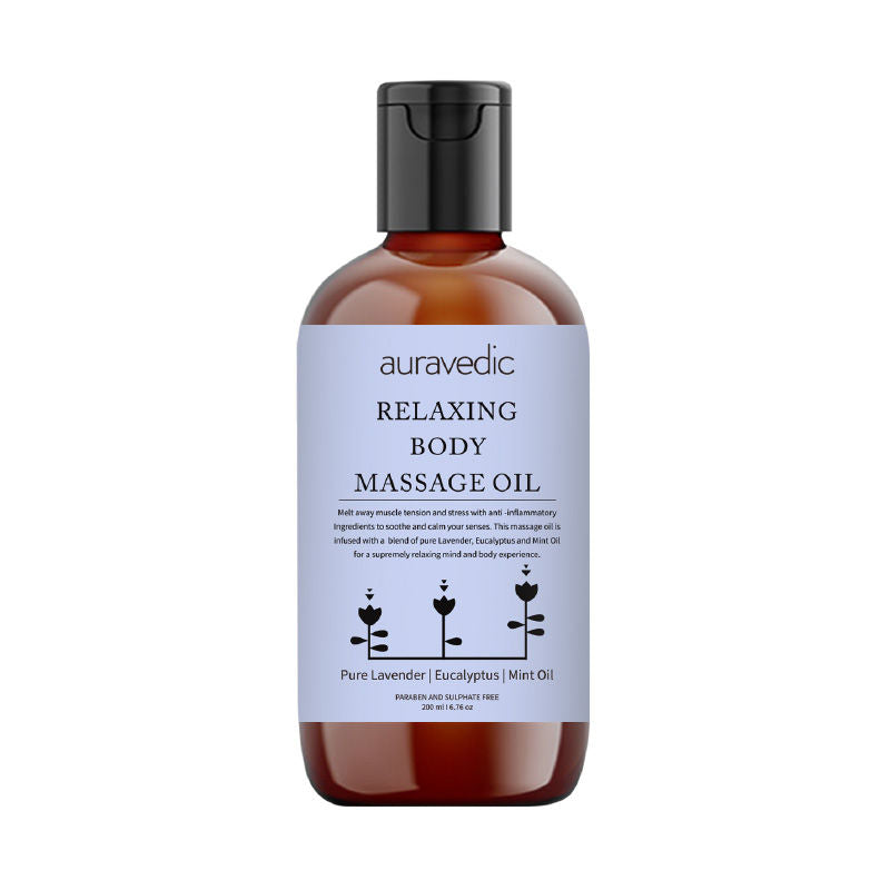 Auravedic Relaxing Body Massage Oil For Women Men Body Oil For Glowing Skin Lavender Mint