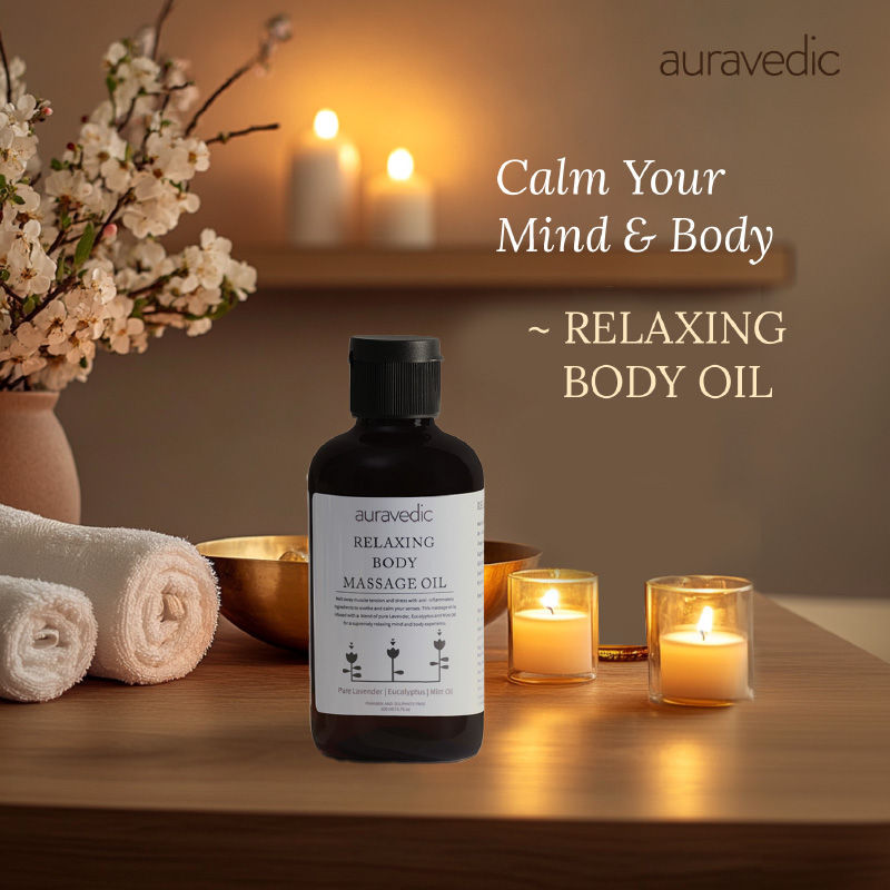 Auravedic Relaxing Body Massage Oil For Women Men Body Oil For Glowing Skin Lavender Mint