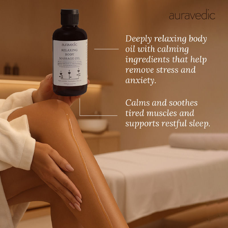 Auravedic Relaxing Body Massage Oil For Women Men Body Oil For Glowing Skin Lavender Mint